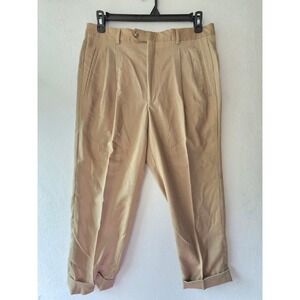 Luca Rossi Italy Super 100sMerino Wool Dress Pants Mens 36x31 Tan Pleated Cuffed